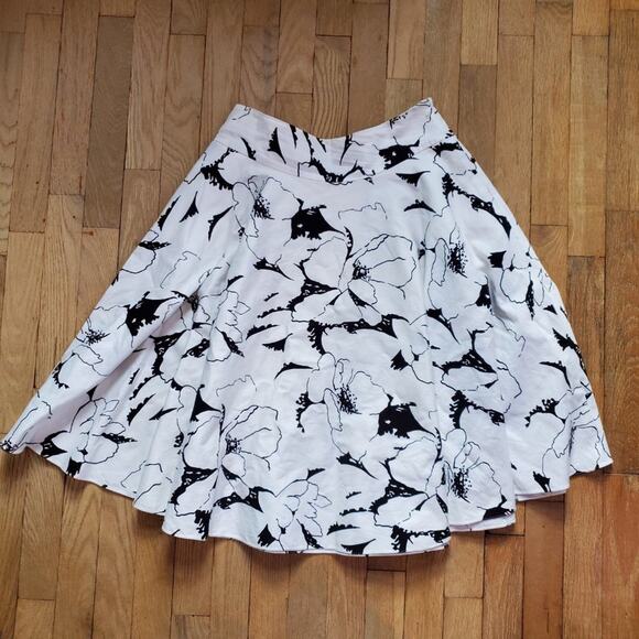 Ralph Lauren Black Label Black White Floral Flare Full Knee Length Skirt - Picture 3 of 10